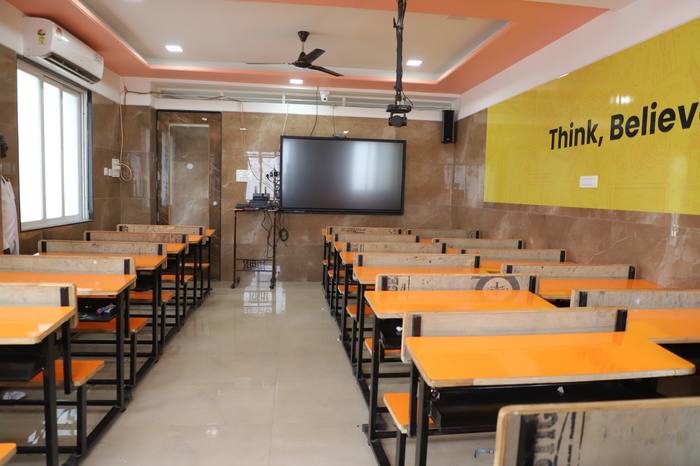 A classroom with a smart board